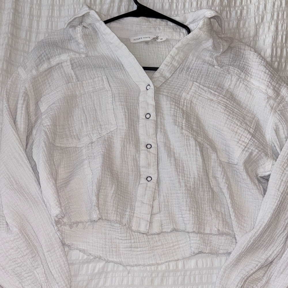 Altar'd State White Button-Down Shirt Cropped
